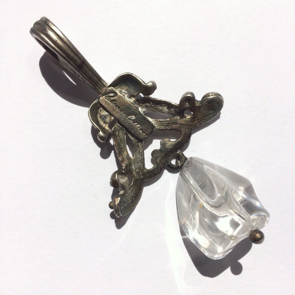 Rebecca Collins silver tone pendant clear drop Regencycore vintage - Picture 2 of 6